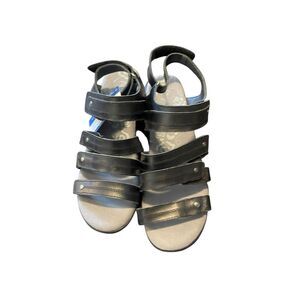 New Propet Womens Black Orthotic Leather Adjustable Kitten Wedge Sandals Size 8